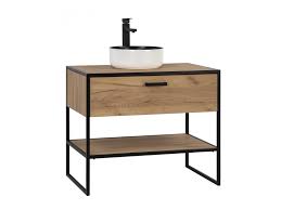 Buy countertop vanity units online! Industrial Bathroom Vanity Unit Countertop Ceramic Top Basin Black Metal Frame Oak Loft Style Impact Furniture