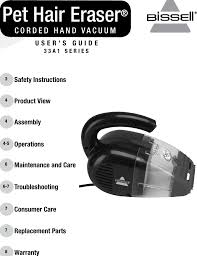 Bissell Pet Hair Eraser Handheld Vacuum Manual Bissell Pet Hair Eraser Corded Hand Vacuum 33a1 B Owners Manual