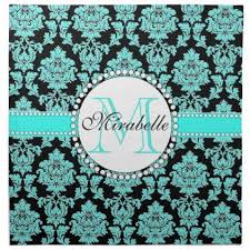 Turquoise Glitter Damask On Black Name Amp Monogram Napkin Home Decor Design Art Diy Cyo Custom Monogram Napkins Diy Monogrammed Napkins Turquoise Glitter