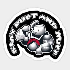 Where in the world did you find a stay puft marshmallow man lawn decoration? Stay Puft And Buff Stay Puft Marshmallow Man Sticker Teepublic