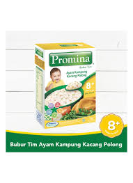 Bubur bayi merupakan salah satu mpasi yang banyak digunakan karena memiliki berbagai rasa, kandungan vitamin dan mineral, dan lain sebagainya. Promina Bubur Tim 8 Ayam Kampung Kacang Polong Box 100g Klikindomaret