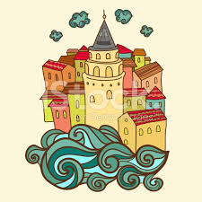 Stock Illustration 37365852 Card Design With Istanbul City And Galata Tower Jpg 556 556 Grafik Sanati Cizim Sanatsal Resimler