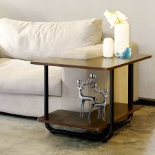 L Shape Sofa Table 2 Tier Couch Side End Table Huge Capacity Espresso Cuartos