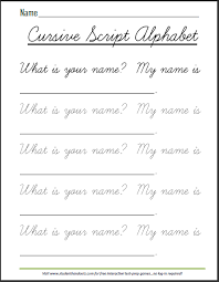Free Printable Cursive Script Practice Worksheet What Is Your Name My Name Is Cursive Worksheets Learn Handwriting Cursive Writing