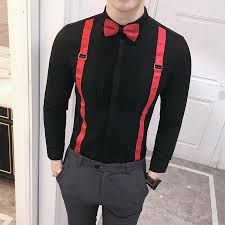 Bow Tie With Suspender Detail Men Long Sleeve Dress Shirt Mens Dress Outfits Mens Shirt Dress Shirt Outfit Men