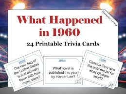 Country living editors select each product featured. 61st Birthday 1960 Trivia Cards Anniversary Games Conversation Starters Ice Breakers 24 Printable Trivia Cards Answer Key Included Trivia Trivia Games Trivia Questions
