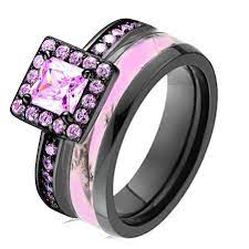 Pink Camo Black 925 Sterling Silver Titanium Engagement Wedding Ring Band Set Camo Wedding Rings Wedding Ring Bands Set Camo Wedding Rings Sets
