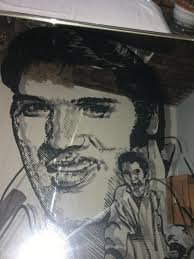 Vintage GRAFF Art PORTRAIT The King ELVIS PRESLEY Framed WALL MIRROR Sketch  30¼"