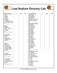 Printable Low Sodium Grocery List With Prices