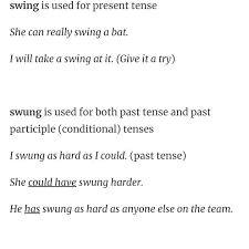 Swung Vs Swang Be Safe With Swung Writing Tips Grammar Past Tense