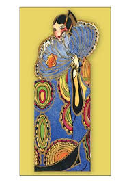 Art Deco Blue Fan Woman Greeting Card Bridge Table Deco Graphic Design Greeting Cards Art Deco Cards Art Deco Paintings Art