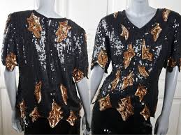 Black And Gold Blouse Sequin Top Black Gold British Vintage Sequin And Beaded Cocktail Party Silk Blouse Elegant Evening Top Size 12 Us Size 16 Uk Evening Tops Sequin Top Vintage Clothes Women