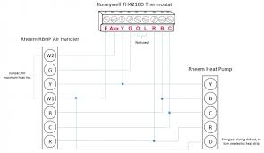 Here are two basic wiring diagrams for a thermostat on an air conditioning and hvac systems. Honeywell T Stat Rheem Heat Pump L E Aux W1 W2 Wiring Questions Diy Home Improvement Forum