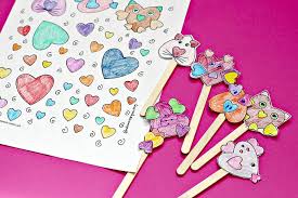 Stick coloring pages for kids online. Heart Animals Coloring Page And Stick Puppet Craft