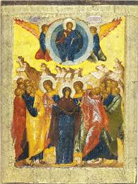 И во всех иконах вознесения возносящийся христос изображен в той славе и торжестве, в какой придет судить. Voznesenie Gospodne
