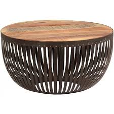 Dark Metal Cage Wood Top Round Drum Coffee Table Drum Coffee Table Round Drum Coffee Table Round Metal Coffee Table