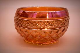 Vintage Eda Sweden Amber Carnival Glass Sugar Bowl, Cupped Charlie Pattern,  1920s, Vintage Art Deco, Mid-century Home Decor, Luster Glass