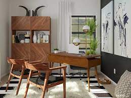 Black White And Bold Mid Century Mod Office Mid Century Modern Style Home Office Design In 2021 Mid Century Modern Office Home Office Design Mid Century Modern Bar