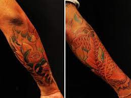 Chronic Ink Tattoos Toronto Tattoo Winson S Koi Fish And Lotus Forearm Sleeve On Darker Skin Tone The Colors Still Came Out Tattoos Ink Tattoo Color Tattoo