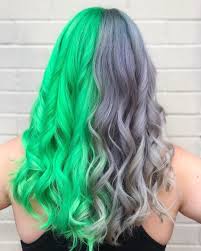 Green And Grey Hair Split Dyed Hair Fox Hair Dye Green Wig