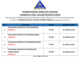 Ketua pegawai eksekutif adalah eksekutif tertinggi dalam syarikat yang tanggungjawabnya termasuk strategi peringkat tinggi, keputusan korporat utama, dan operasi keseluruhan. Jawatan Kosong Pelbagai Negeri Lembaga Hasil Dalam Negeri Lhdn Terbuka Ogos 2019