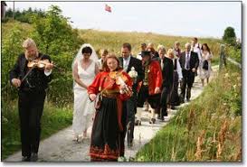 Norwegian Wedding Traditions Bride Groom And Family Led Into Ceremony With Fiddlers Norwegian Wedding Scandinavian Wedding Wedding Procession