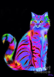 Colorful Fluffy Striped Cat By Nick Gustafson Cat Colors Cat Painting Cat Art