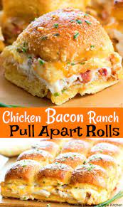 Chicken Bacon Ranch Pull Apart Rolls Chickenrecipes Chicken Bacon Footballfood Bacon Sliders Partyfood Food Recipes Appetizer Recipes Food Yummy Food
