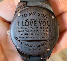 To My Son From Mom To See You Through My Eyes Engraved Wooden Watch Wood Gifts Custom Birthday G Watch Engraving Wood Gifts Wooden Watch