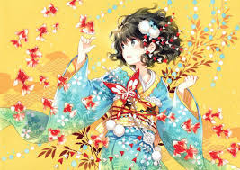 Whether you're looking for a x pression braids hair or patch hair. Anime Girl Yukata Traditional Clothes Fishes Wavy Hair Anime 4717 Resized V1 Wallpaper 3630x2574 1323023 Wallpaperup