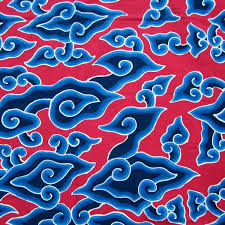 Bold Batik Mega Mendung Rain Cloud Pattern Traditional Palette Of Deep Blue Clouds On A Striking Red Background Batik Warna Bunga