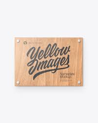 Download Wooden Nameplate Mockup In Indoor Advertising Mockups On Yellow Images Object Mockups PSD Mockup Templates