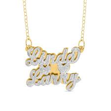 Show your team spirit while showing off with this great looking name necklace. Couple S 1 5 Ct T W Diamond Double Heart Name Necklace In Sterling Silver And 14k Gold Plate 2 Names Zales