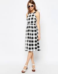 Asos Black And White Gingham Dress Image 4 Of Asos Structured Midi Dress In Gingham Print With Images Classy Dress Outfits Spring Outfits Dresses Work Dresses Outfits