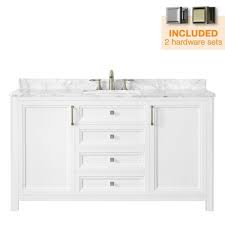Get free shipping on qualified vanity top, farmhouse bathroom vanities or buy online pick up in store today in the bath department. Home Decorators Collection Sandon 60 In W X 22 In D Bath Vanity In White With Marble Vanity Top In Carrara White With White Basin Sandon 60w The Home Depot