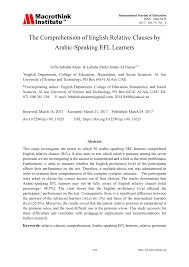 Relative clauses allow us to express more in a single sentence. Pdf The Comprehension Of English Relative Clauses By Arabic Speaking Efl Learners