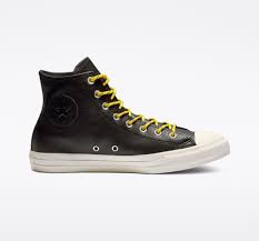 Black And Yellow Converse Shirt Chuck Taylor All Star Limo Leather High Top Black Bold Citron Egret Chuck Taylors Converse Leather High Tops