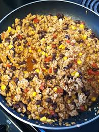 Easy Mexican Night Ground Beef Turkey Black Beans Corn Diced Tomatoes And Taco Seasoning Serve With Chips Or Taco Shell Or Beef Recipes Easy Mexican Food
