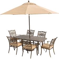 Wicker patio dining set with umbrella. Hanover Traditions 7 Piece Aluminum Outdoor Dining Set With Rectangular Cast Table Umbrella And Base With Natural Oat Cushions Traditions7pc Su The Home Depot