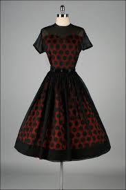 Black And Blue Dress Illusion Original Picture Vintage 1950s Dress Red Black Chiffon Polka Dots Illusion Bodice L Xl 2851 Vintage 1950s Dresses Pretty Dresses Beautiful Dresses