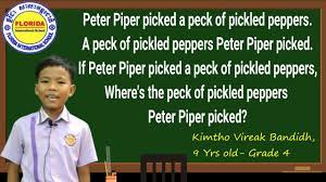 Try this simple, but difficult tongue twister. Tongue Twister For Kid S Peter Piper Picked Youtube