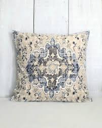 Denim Blue And Tan Medallion Throw Pillow Cover 18x18 20x20 Etsy Throw Pillow Covers Throw Pillows Blue Throw Pillows