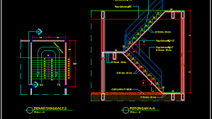 Untuk plat beton yang difungsikan sebagai atap, tebal minimum plat adalah 7 cm dengan tulangan (besi beton) 1 lapis. Detail Tangga Bentuk U Contoh Gambar Autocad