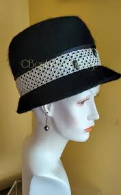 Vintage 60's Shaq-lon Black Wool Bucket Hat With Metallic Silver Mesh Hat  Band and Black Faceted Jewels