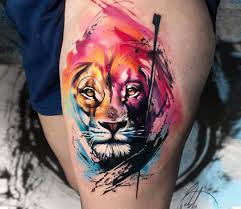 Photo Lion Head Tattoo By Pablo Ortiz Photo 29212 In 2020 Lion Head Tattoos Watercolor Lion Tattoo Watercolour Tattoo Men
