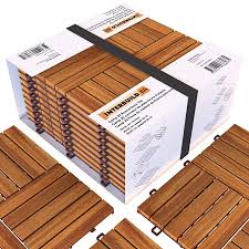 Acacia Hardwood Deck And Patio Easy To Install Interlocking Flooring Tiles 12 12 10 Tiles Pack Totally 10 S Patio Tiles Patio Flooring Hardwood Decking