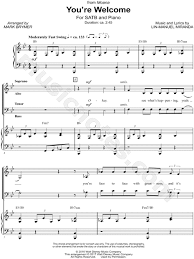 Tu ne sais même pas ce que tu ressens, c'est adorable. You Re Welcome From Moana Arr Mark A Brymer Satb Choir Piano Choral Sheet Music In Bb Major Download Print Sku Mn0173712