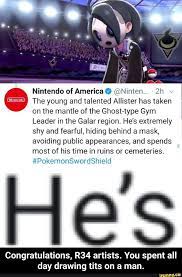 2h Nintendo Of America º Ninten The Young And Talented Allister Has Taken On The Mantle Of The Ghost Type Gym Leader In The Galar Region He S Extremely Sh Ghost Type Gym