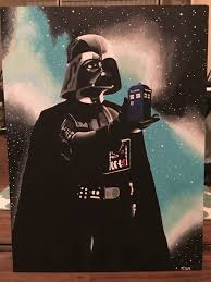 The Tardis In The Hands Of The Darkside Star Wars And Doctor Who Collaborative Painting Darth Star Wars Canvas Painting Star Wars Painting Funny Paintings