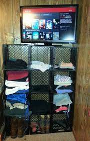 Another Use For Milk Crates Use Them To Create Shelves In A Closet Garage Or Really Any Where Milk Crate Shelves Milk Crate Furniture Crate Decor